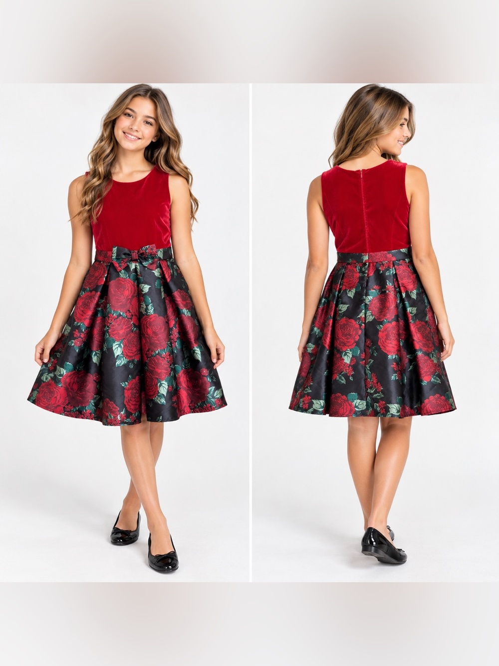 The Children’s Place Girls Size 16 Red Velvet Floral Holiday Party Dress